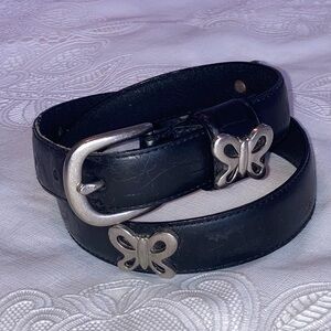Black Genuine Leather Belt with Silver Butterfly Accents